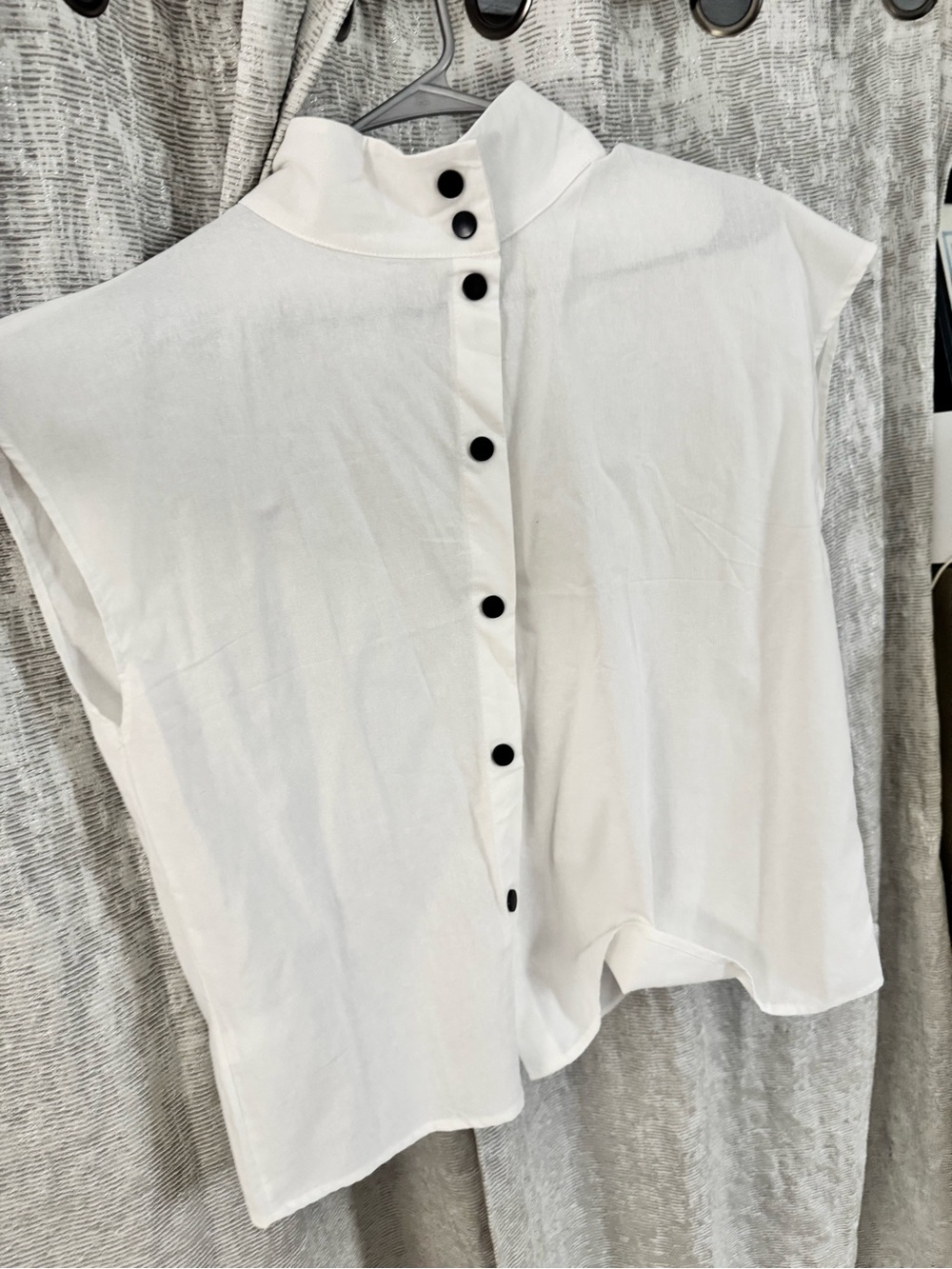 White Sleeveless Button-Back Top with Stand Collar